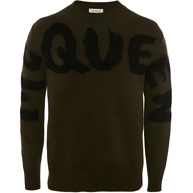 Alexander McQueen Graffiti Knit Pullover Sweater Khaki 684750Q1GBK3469