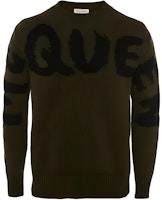 Alexander McQueen Graffiti Knit Pullover Sweater Khaki 684750Q1GBK3469 Alexander McQueen Graffiti Knit Pullover Sweater Khaki 684750Q1GBK3469