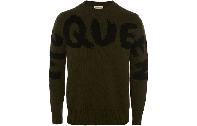 Order アレキサンダーマックイーン グラフィティ ニット プルオーバー セーター カーキ 684750Q1GBK3469