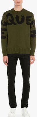 アレキサンダーマックイーン グラフィティ ニット プルオーバー セーター カーキ 684750Q1GBK3469 Lookbook アレキサンダーマックイーン グラフィティ ニット プルオーバー セーター カーキ 684750Q1GBK3469