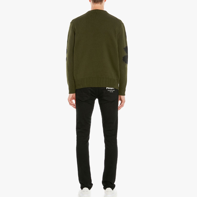 Shop アレキサンダーマックイーン グラフィティ ニット プルオーバー セーター カーキ 684750Q1GBK3469