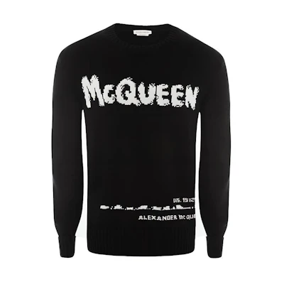 Alexander McQueen Graffiti Letter Long Sleeve Sweater Black 626454Q1WZL1006
