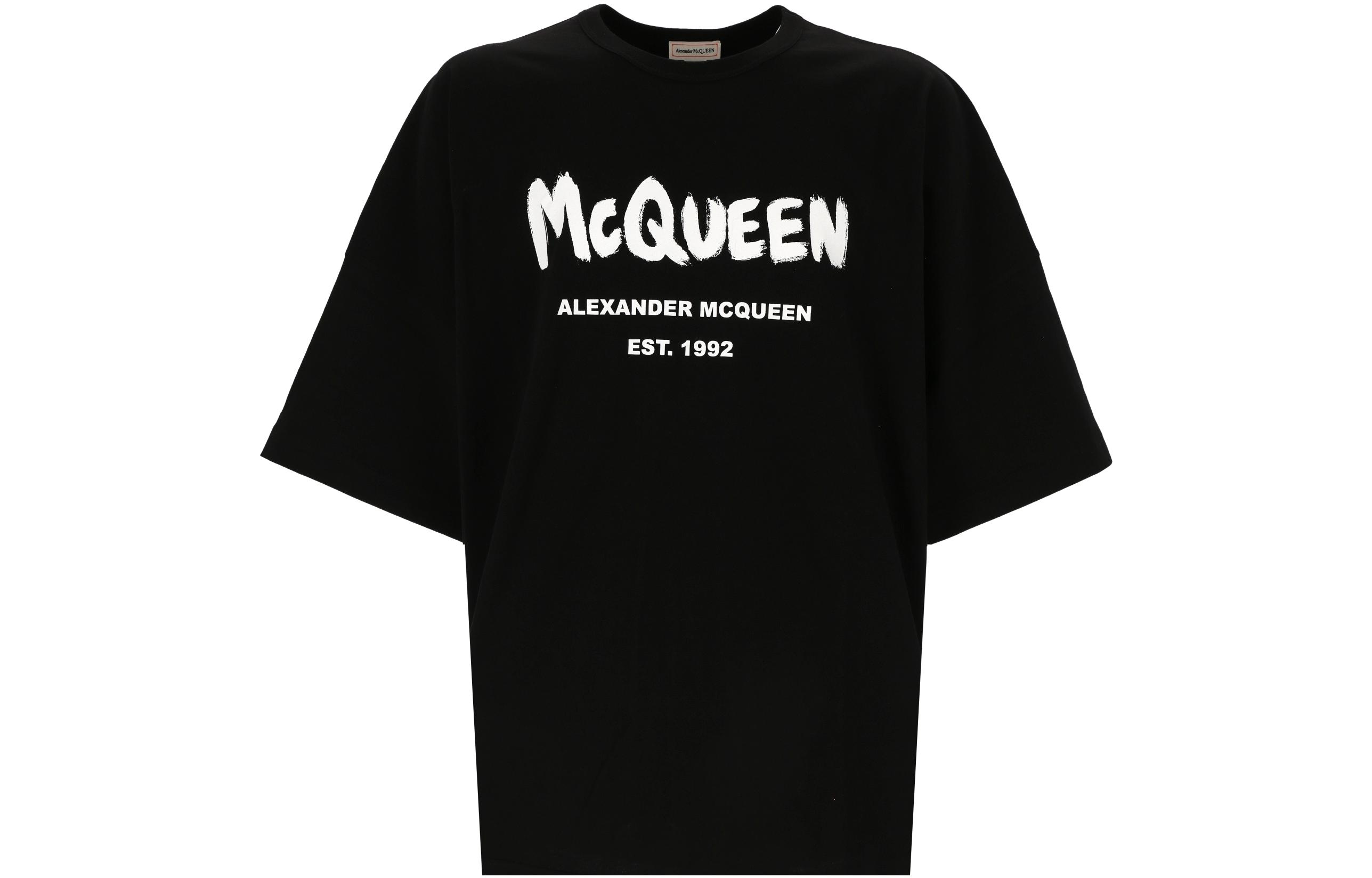 Alexander McQueen Graffiti Logo Crewneck Short Sleeve T-Shirt Black  Clothing 704969-QTZ04-0901
