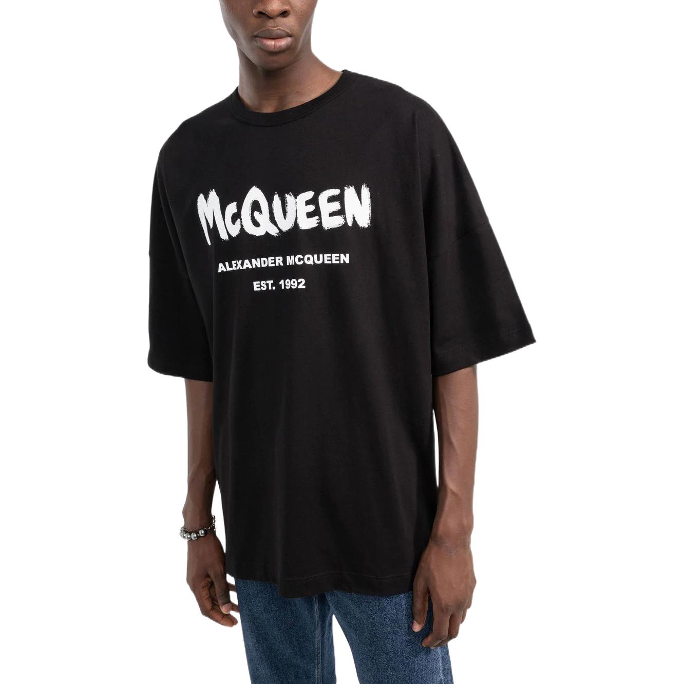 Details for 亞歷山大·麥昆 塗鴉Logo黑色短袖圓領T恤 衣服 704969-QTZ04-0901