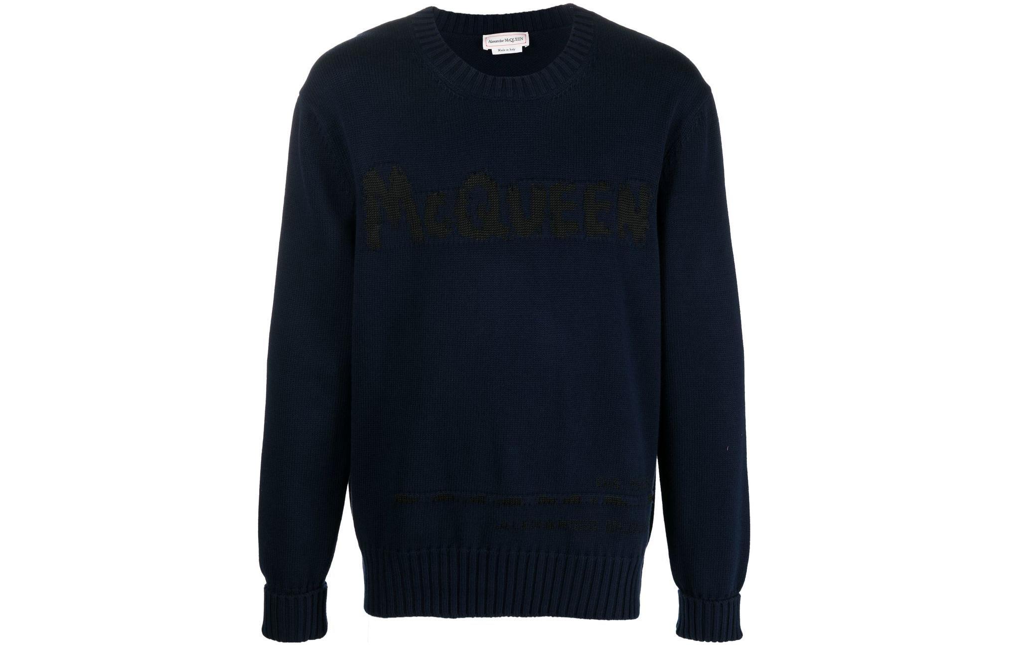 Order Alexander McQueen Graffiti Logo Crewneck Sweater Navy Blue Mens. 626454-Q1WZL-4581