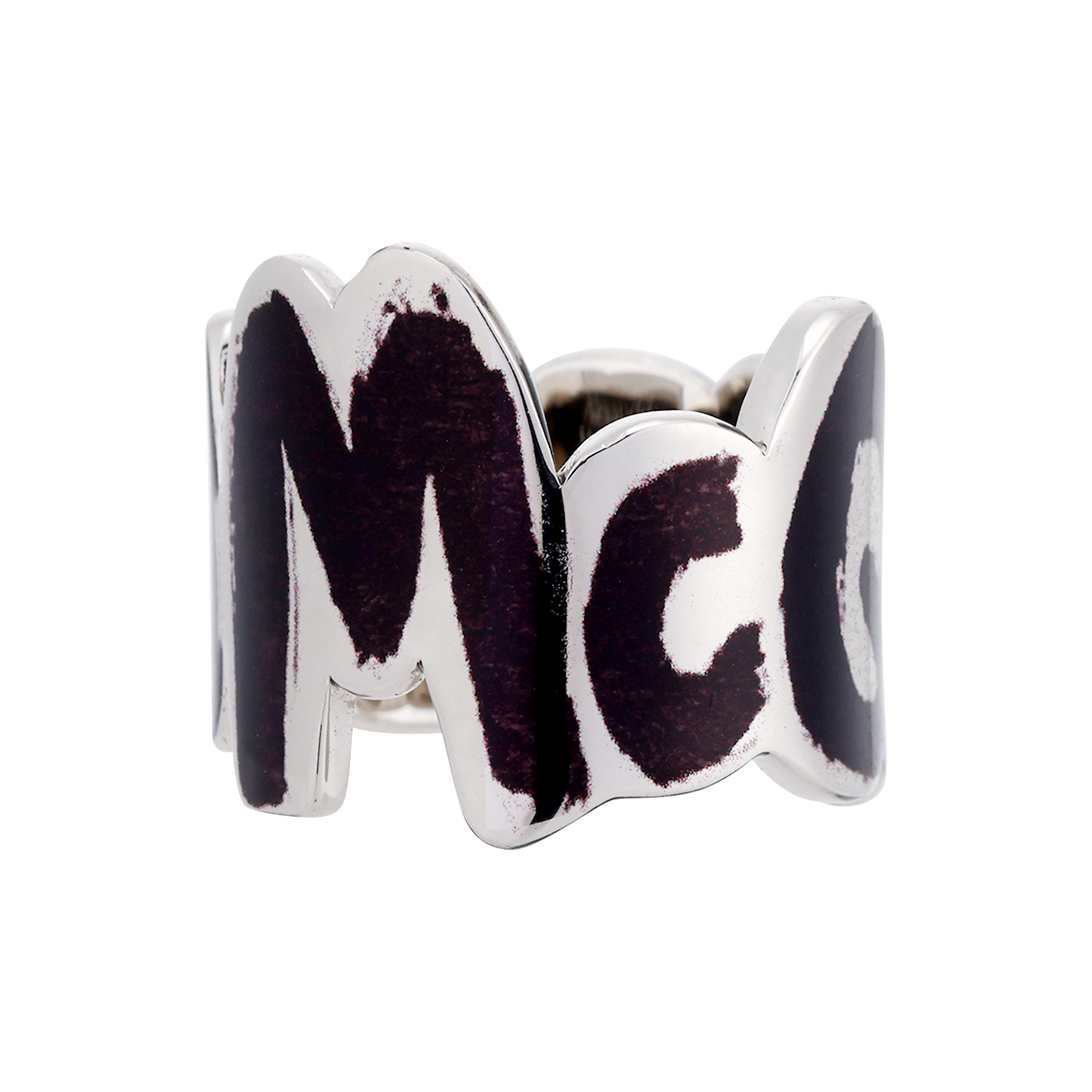 Alexander McQueen Graffiti Logo Cutout Ring Silver. 684625I11DY1075
