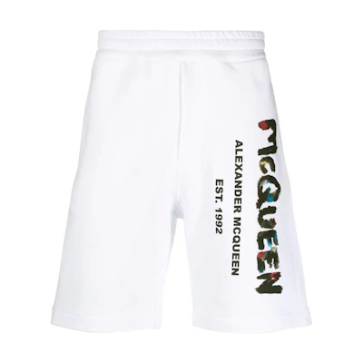 Alexander McQueen Graffiti Logo Print Shorts SS23 White Mens Casual Shorts. 727690QUZ360900