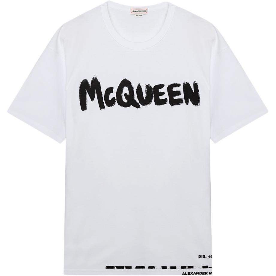 Alexander McQueen Graffiti Logo Print T-Shirt SS22 White  Tee 684500-QSZ57-0900