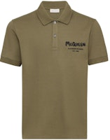 Alexander McQueen Graffiti Polo Short Sleeve Deep Khaki Shirt. 662551-QXAAK-3380 Alexander McQueen Graffiti Polo Short Sleeve Deep Khaki Shirt. 662551-QXAAK-3380