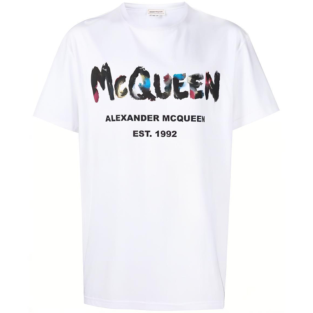 Buy 亚历山大麦昆涂鸦SS23字母印花男士圆领T恤 727285-QUZ22-0900