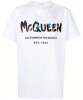Alexander McQueen Graffiti SS23 Letter Print Crew Neck T-Shirt Mens. 727285-QUZ22-0900 Alexander McQueen Graffiti SS23 Letter Print Crew Neck T-Shirt Mens. 727285-QUZ22-0900