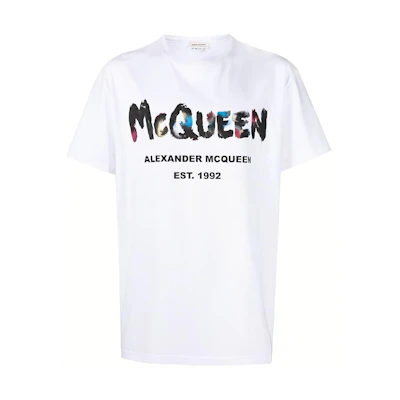 Alexander McQueen Graffiti SS23 Letter Print Crew Neck T-Shirt Mens. 727285-QUZ22-0900