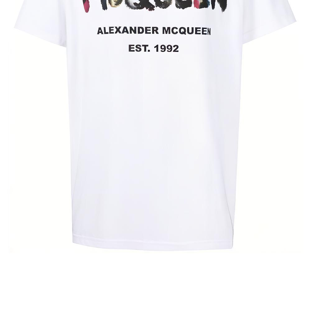 Sizing 亚历山大麦昆涂鸦SS23字母印花男士圆领T恤 727285-QUZ22-0900