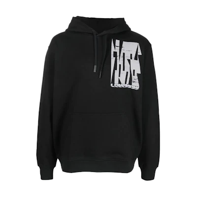 Alexander McQueen Graphic Print Drawstring Hoodie Black Mens 624727-RTT19-1000