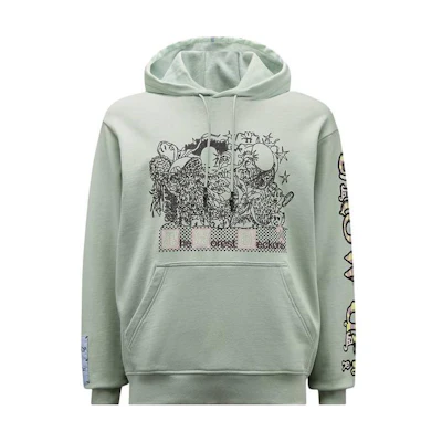 Alexander McQueen Graphic Print Drawstring Hoodie Green Mens Casual Wear 624727-RST90-3014