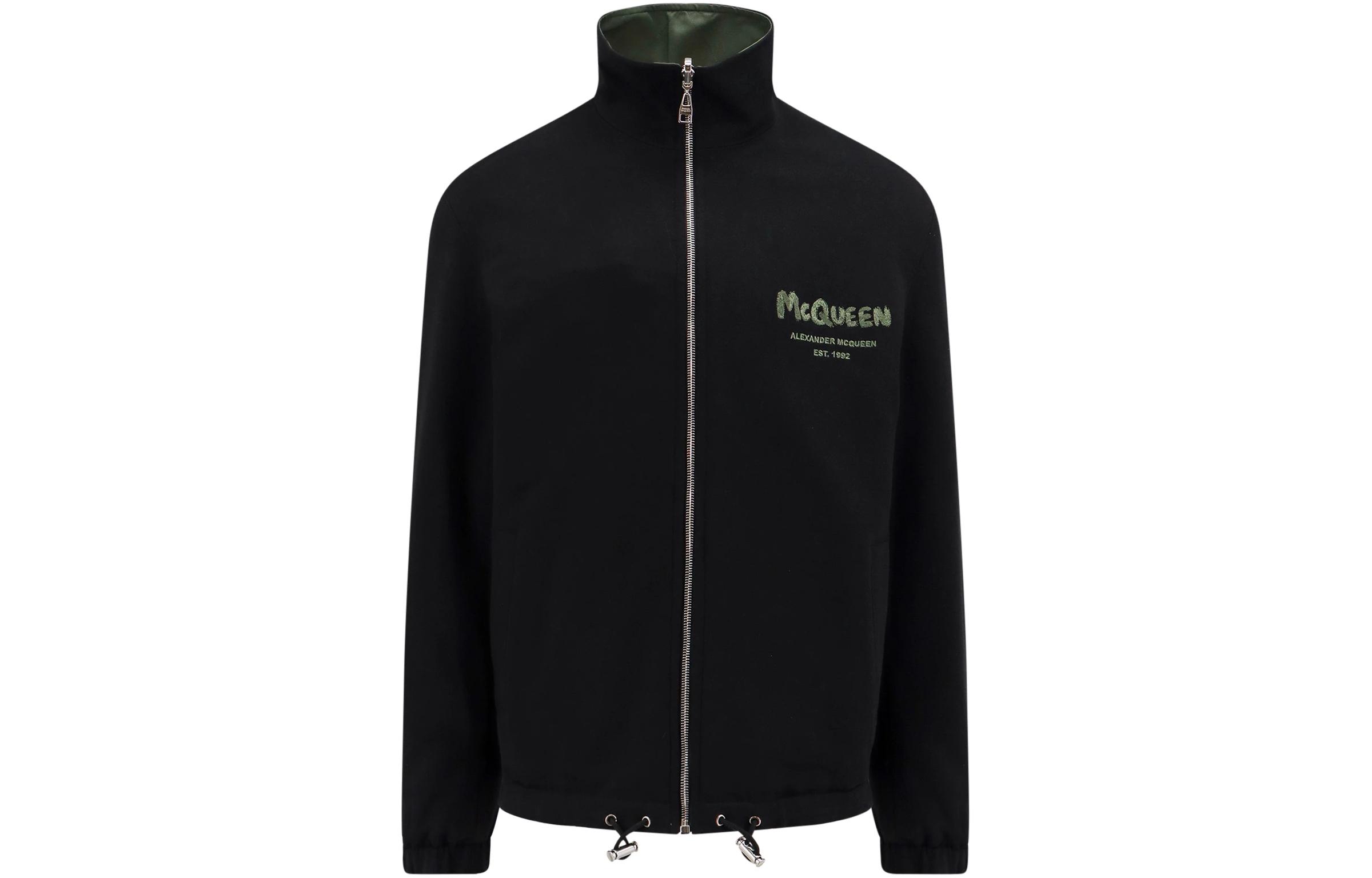 Alexander McQueen Green Solid Zip-Up High Collar Jacket for Men 766091-QTAAR-0519