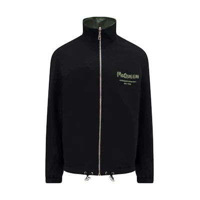 Alexander McQueen Green Solid Zip-Up High Collar Jacket for Men 766091-QTAAR-0519