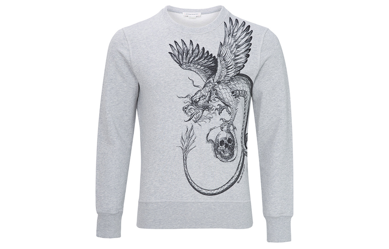 Alexander McQueen Grey Crewneck Sweatshirt with Eagle Print Casual Style 609612-QOZA3-0902