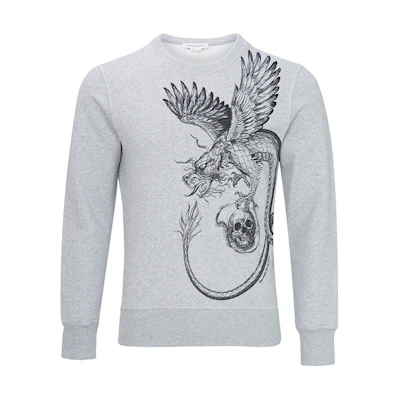 Alexander McQueen Grey Crewneck Sweatshirt with Eagle Print Casual Style 609612-QOZA3-0902