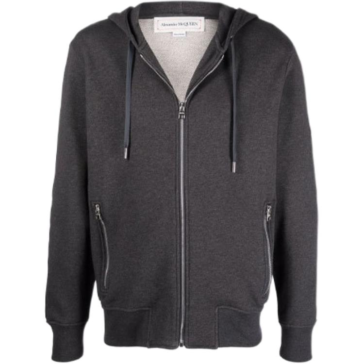 Alexander McQueen Grey Solid Color Zip-Up Hoodie Long Sleeve Sweater 654794-QSX75-0902