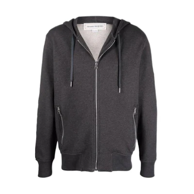 Alexander McQueen Grey Solid Color Zip-Up Hoodie Long Sleeve Sweater 654794-QSX75-0902