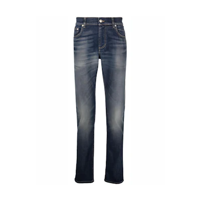 Alexander McQueen High-Waisted Washed Straight Jeans Blue 682084-QSY154-001
