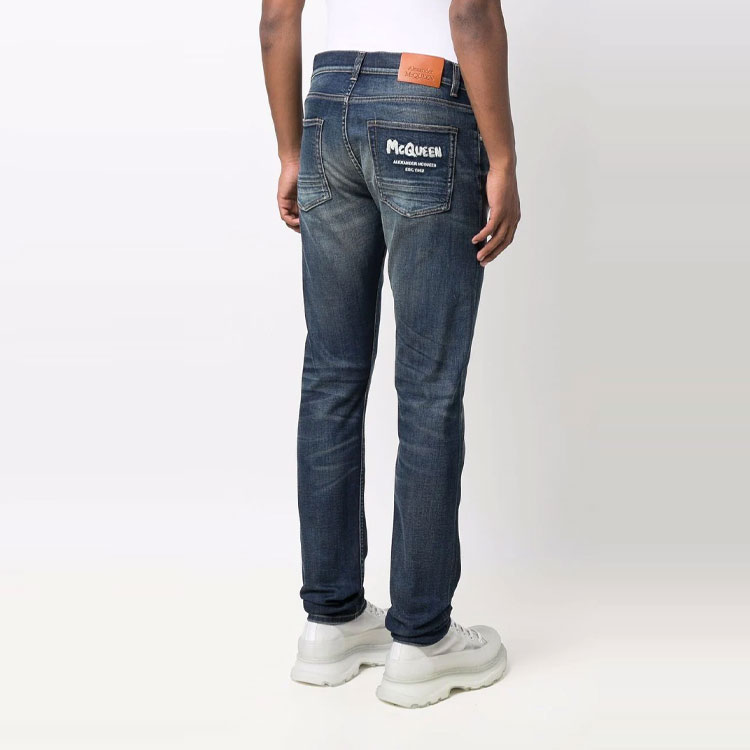 Purchase 알렉산더 맥퀸 하이웨이스트 워싱 스트레이트 진 블루 682084-QSY154-001