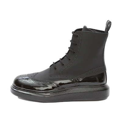 Alexander McQueen Hybrid 'Carved Details Lace-Up Ankle Boot' Black