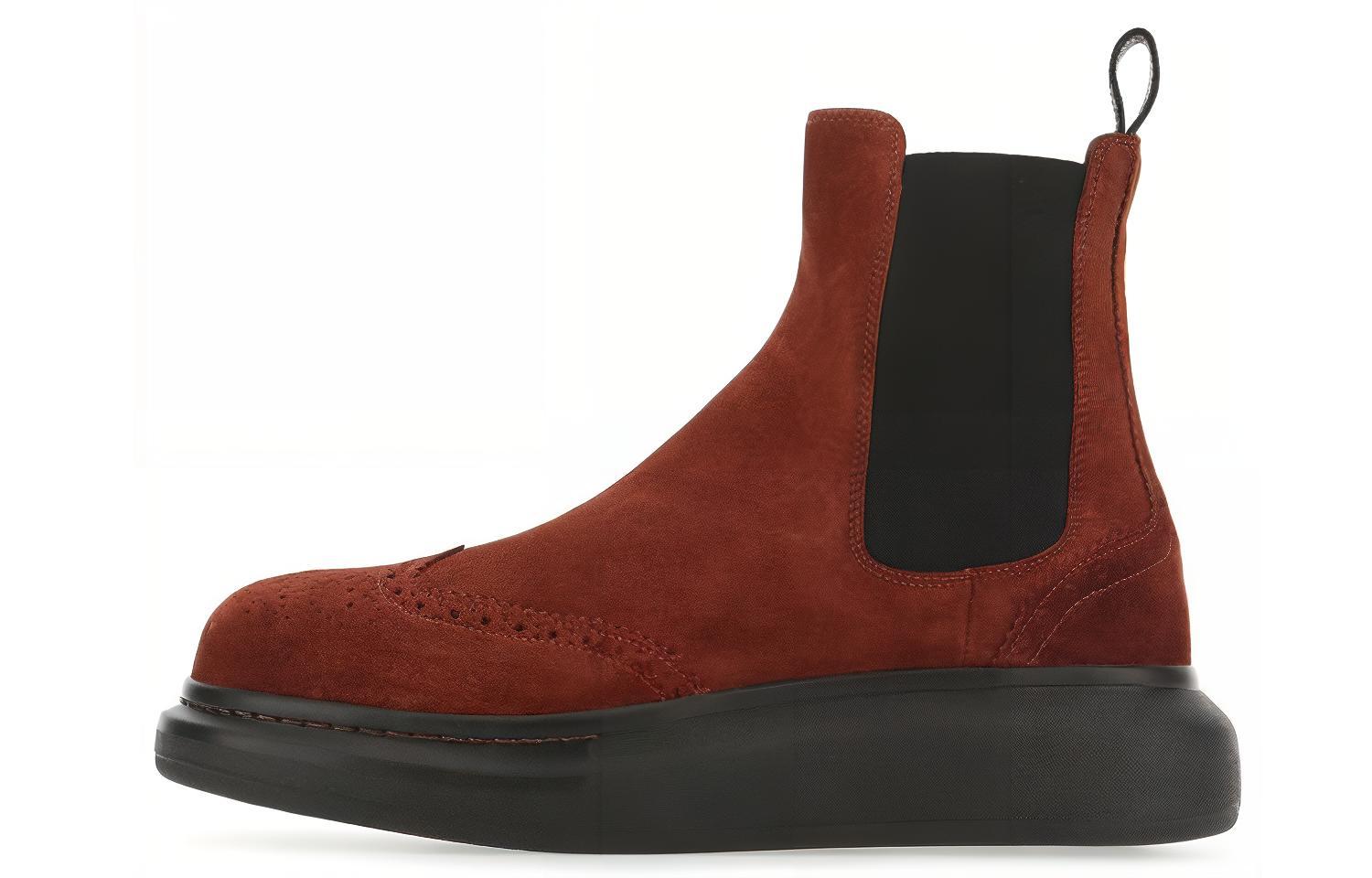 Buy 亞歷山大·麥昆 混合款時尚百搭休閒切爾西靴 紅黑