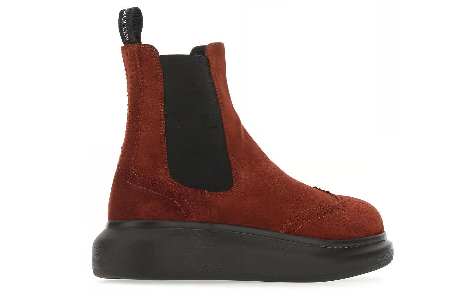 Shop 亞歷山大·麥昆 混合款時尚百搭休閒切爾西靴 紅黑