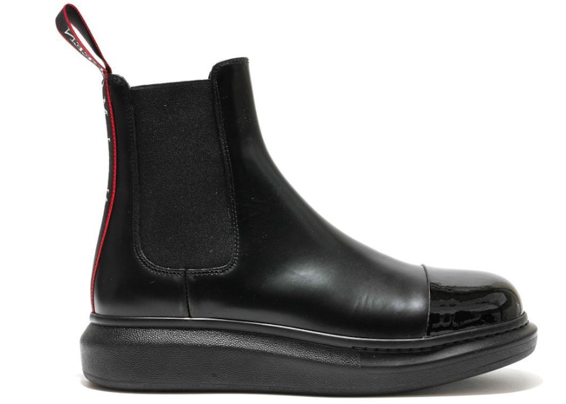 Buy Botas Chelsea Híbridas Alexander McQueen 'Negro Rojo Punta Charol' 665014-WHX5T-1324