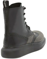 Shop Alexander McQueen 混合繫帶短筒靴 黑色