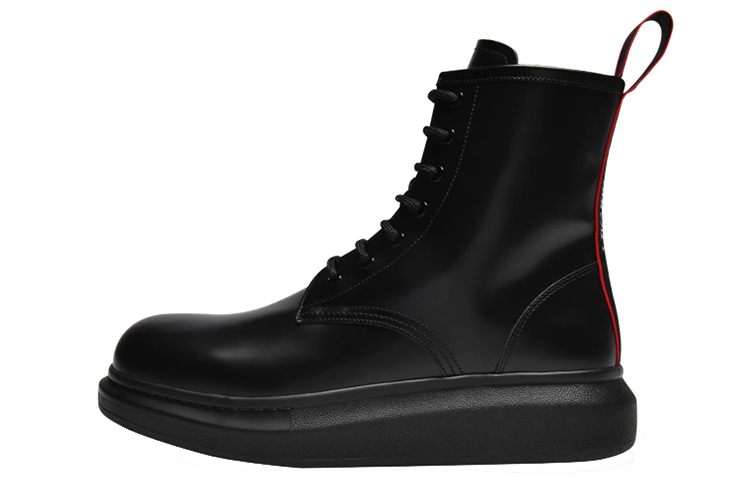 Buy 亚历山大·麦昆黑色光滑皮革混合鞋带靴 665366WHX5U1324