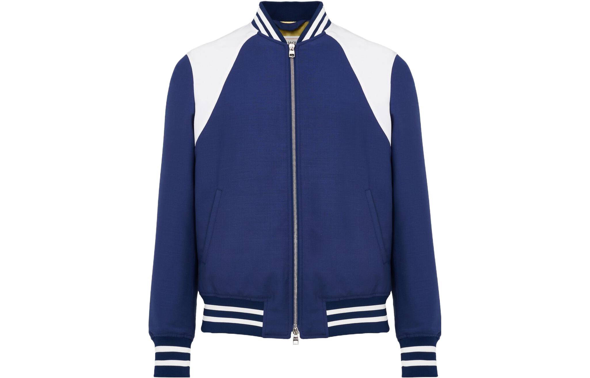Alexander McQueen Indigo Harness Bomber Jacket - Colorblock Zip-Up Jacket 766448-QUAAE-4244