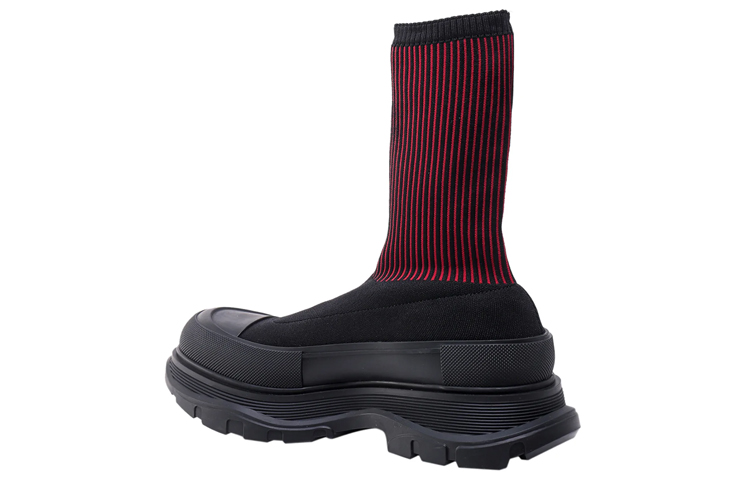 Lookbook Alexander McQueen亞歷山大麥昆 Tread Slick 標誌 針織 時尚短筒靴 紅黑色