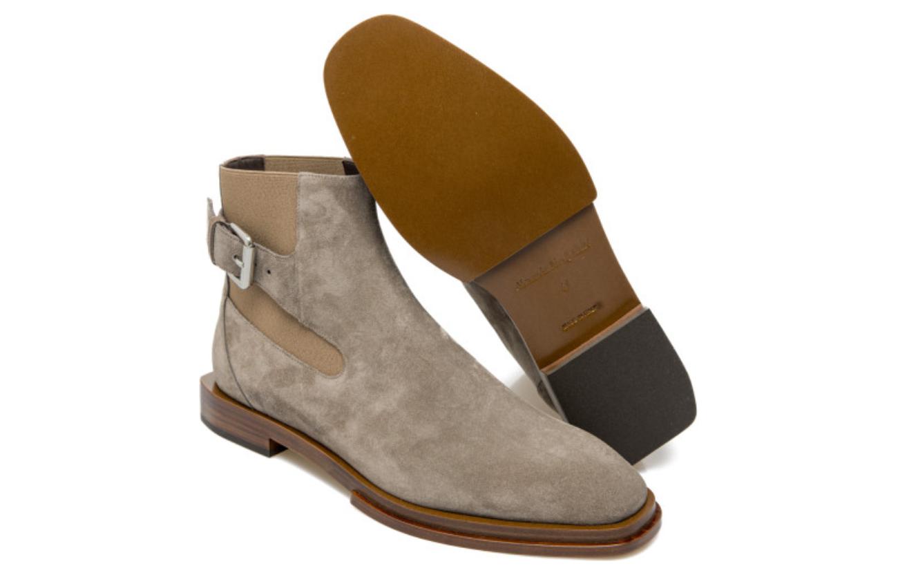 Shop Bota de Tobillo de Cuero Alexander McQueen 'Gris-Marrón' 777804WIER41776