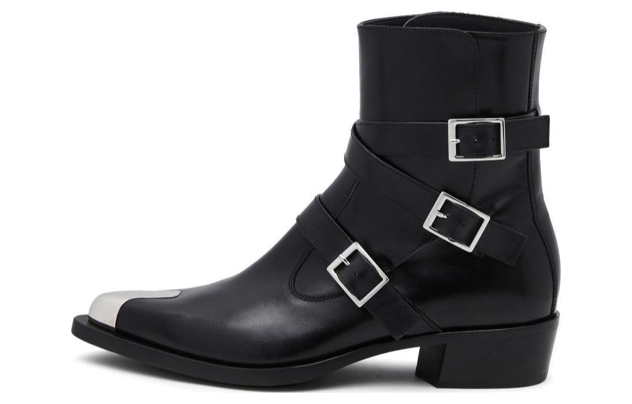 Alexander McQueen Leather Ankle Boots 'Buckle Pointed Toe Black' 750381WIDY11081
