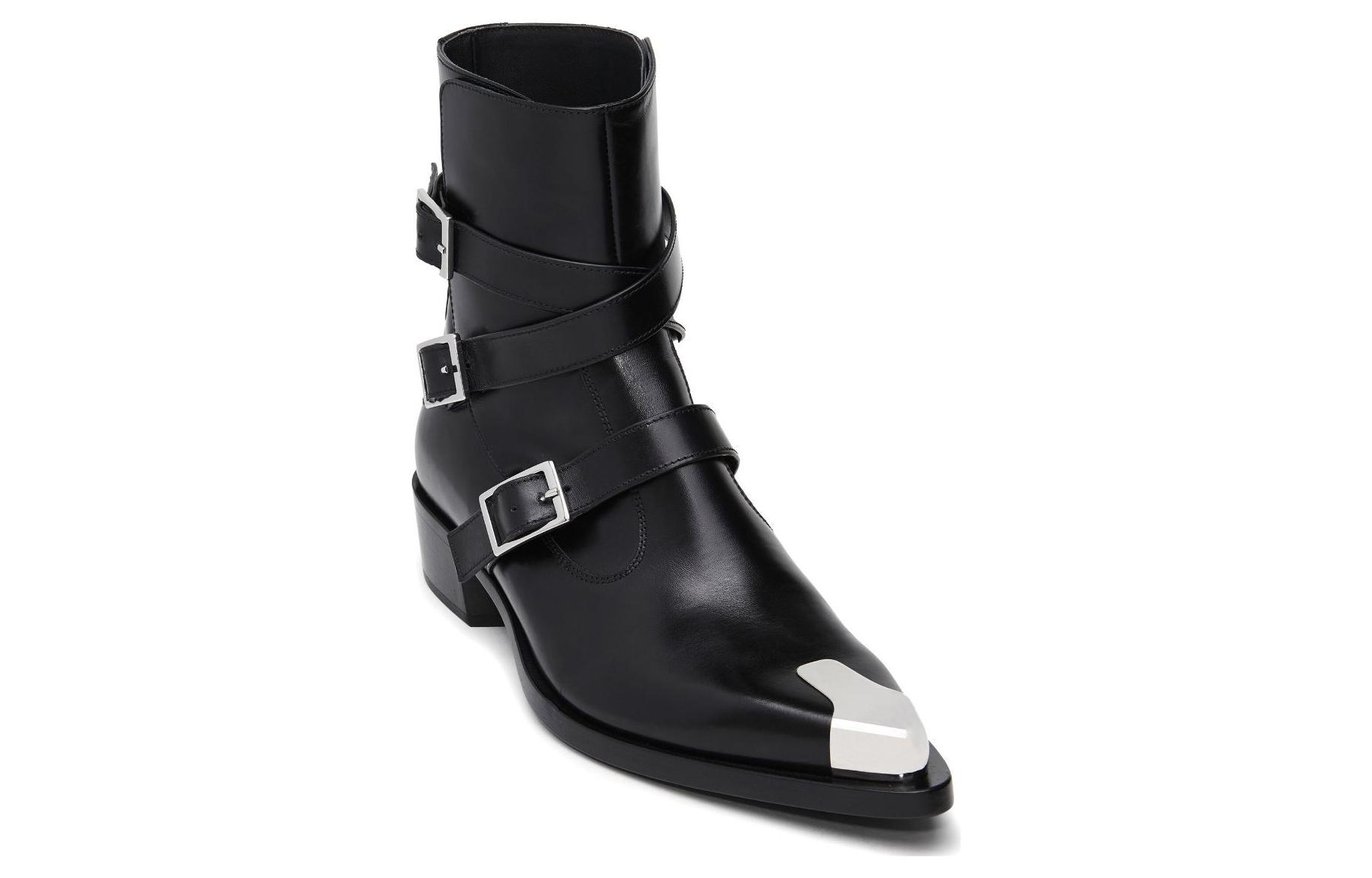 Order Alexander McQueen Lederstiefeletten ''Schnalle Spitz Schwarz'' 750381WIDY11081