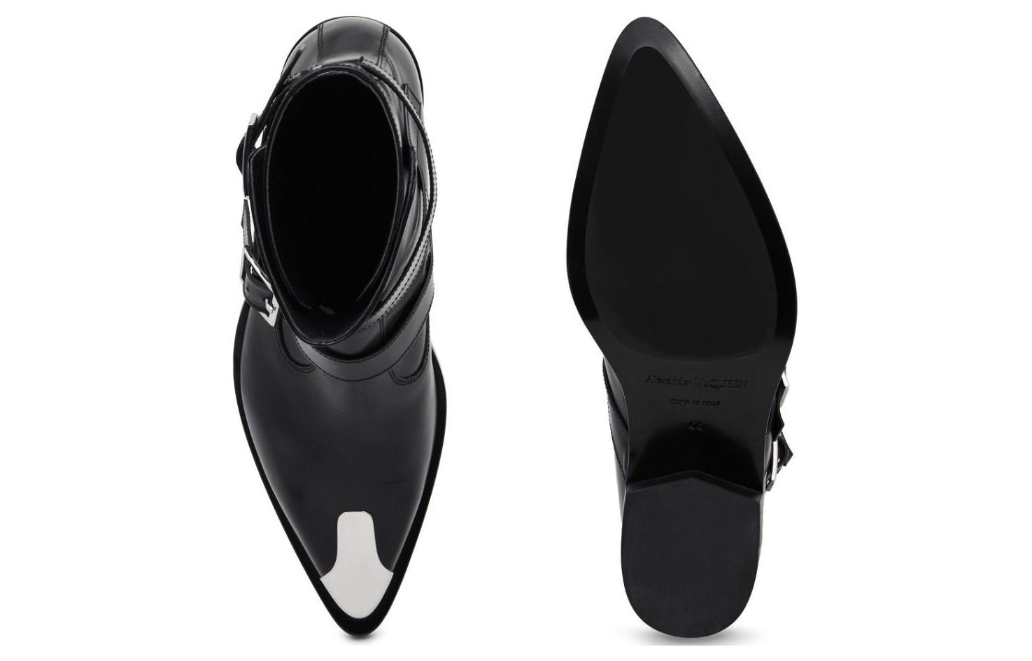 Shop Alexander McQueen Lederstiefeletten ''Schnalle Spitz Schwarz'' 750381WIDY11081