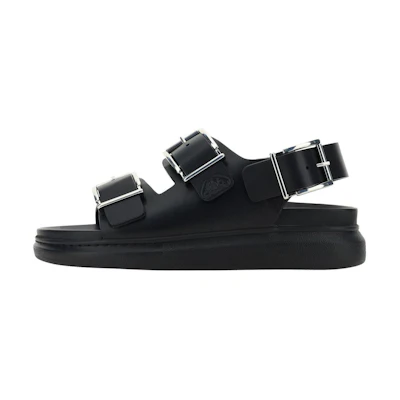 Alexander McQueen Leather Buckle Sandal 'Black Strap'