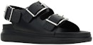 Lookbook Sandal Kulit Alexander McQueen 'Black Strap' dengan Gesper Hitam 782466WIEU31081