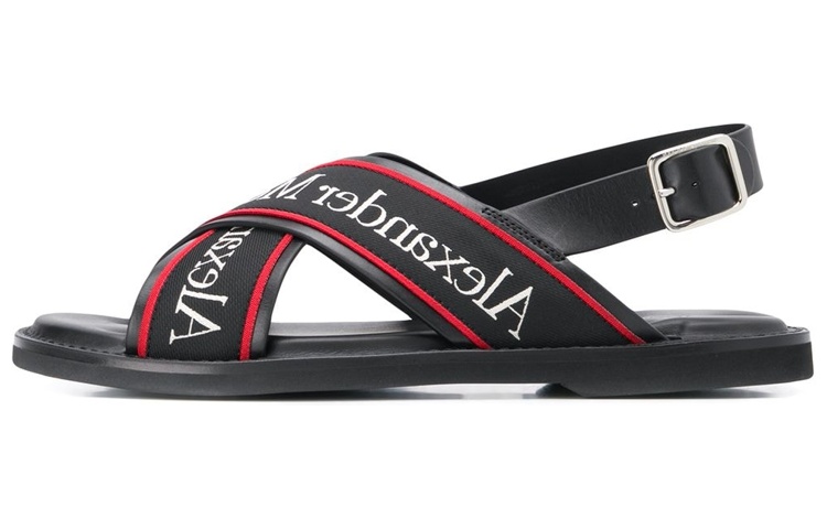 Alexander McQueen Leather Buckle Sandals 'Black White Red' 604275WHRWC1081
