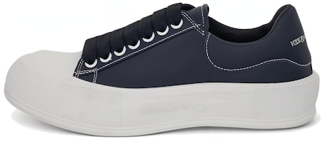 Alexander McQueen Leather Deck Plimsoll Navy Blue 667817WIABK4472 Alexander McQueen Leather Deck Plimsoll Navy Blue 667817WIABK4472