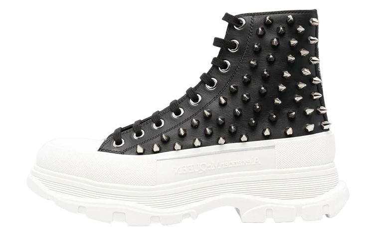 Alexander McQueen Leather Fashion Lace-Up Boots 'Black White' 705809WHZ631320