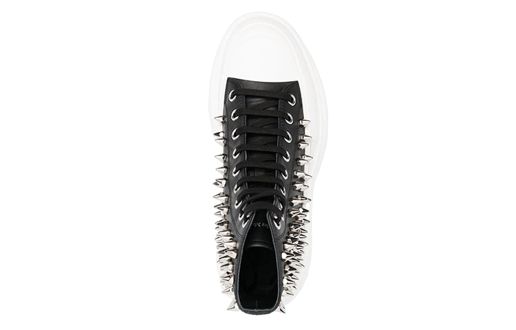 Lookbook Alexander McQueen Leather Fashion Lace-Up Boots 'Black White' 705809WHZ631320