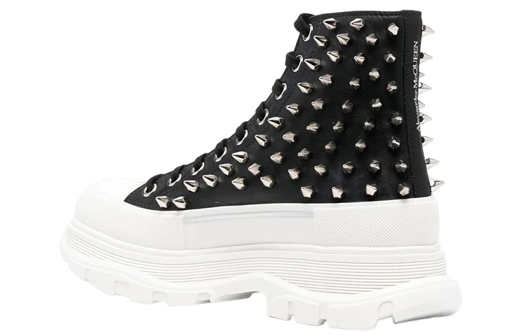 Shop Alexander McQueen Leather Fashion Lace-Up Boots 'Black White' 705809WHZ631320
