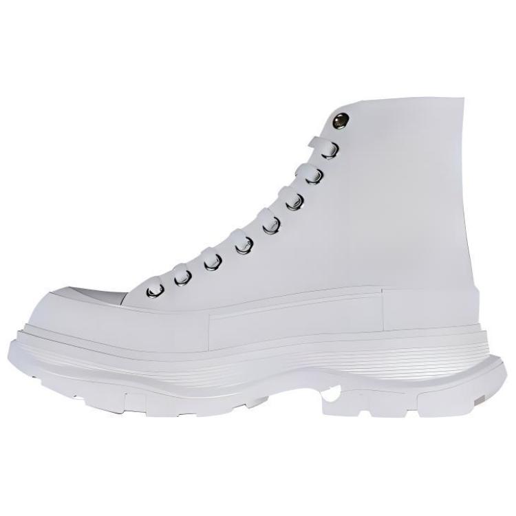 Lookbook Alexander McQueen亞歷山大麥昆 皮革 系帶圓頭 高筒 休閒生活鞋 男款 白色