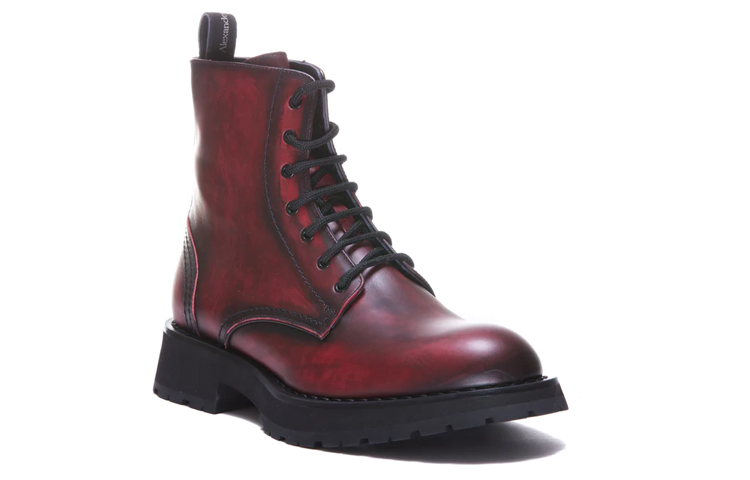 Order 亚历山大·麦昆红棕色皮革系带短靴 711119WHU346042