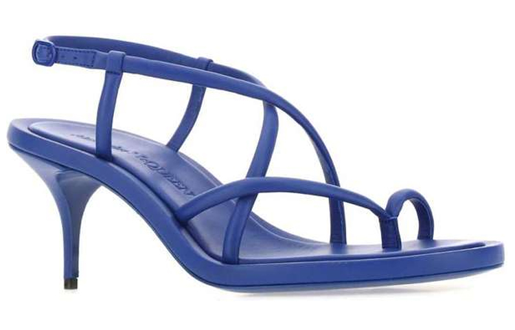 Alexander McQueen Leather Lace-Up Heeled Sandals 'Blue' 圖 3