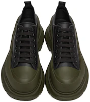 Shop Alexander McQueen 亞歷山大麥昆 皮革 圓頭繫帶 低筒 帆布鞋 男款 黑綠